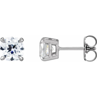 Cushion Antique Old Mine Cut (OMC) Moissanite 4 Prong Earrings-FIRE & BRILLIANCE