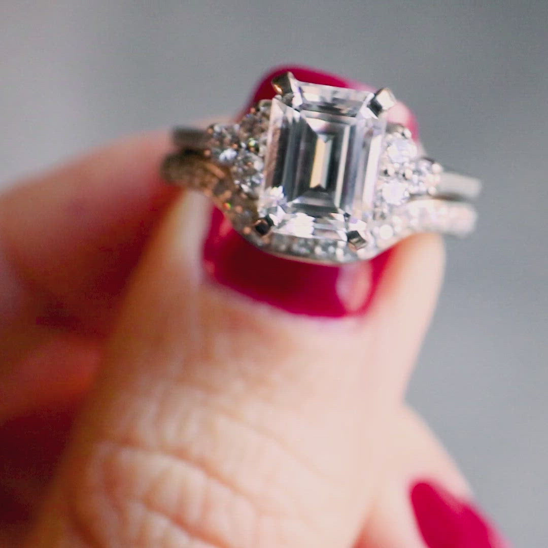 Loren Emerald Moissanite Under Bezel Cathedral Engagement Ring