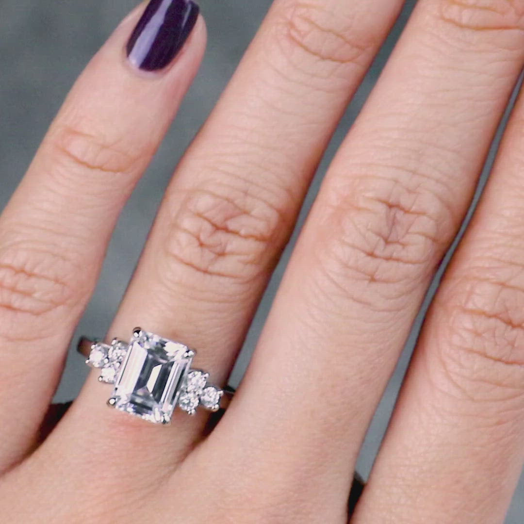 Nirvana Emerald Center Stone Multi Diamond Side Engagement Ring
