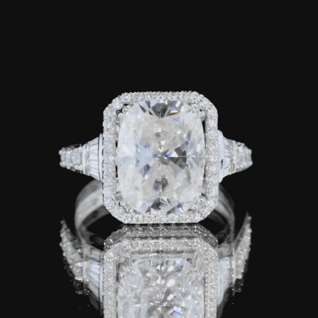 12x9mm First Crush (Crushed Ice) Cushion Moissanite 4 Double Prongs Diamond Halo Design Ring