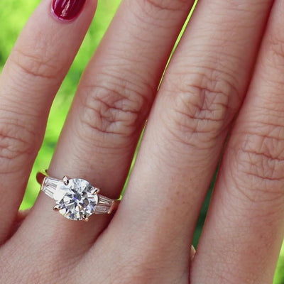 Desi Round Center Stone Double Baguette Diamond Side Engagement Ring