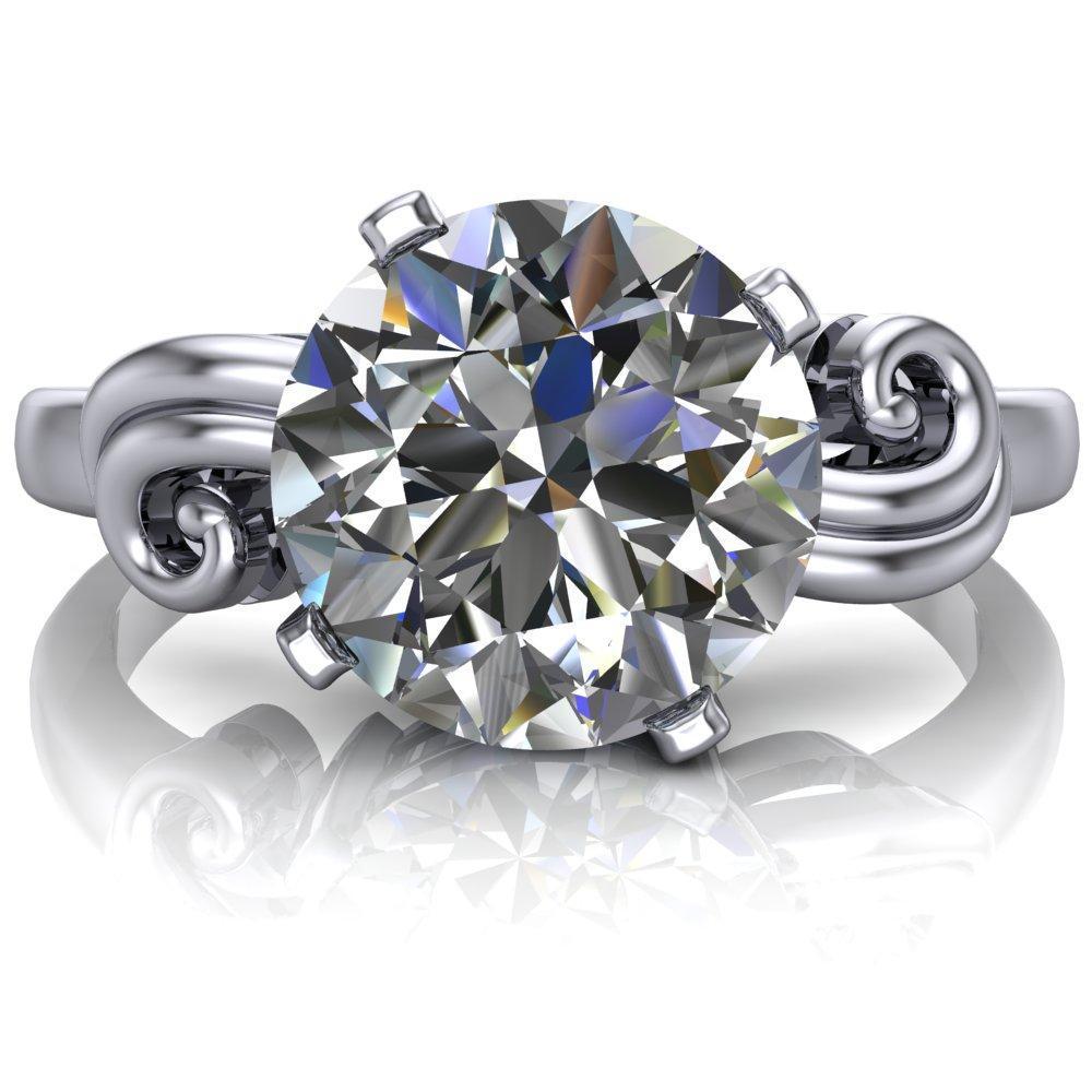 Keeley Round Moissanite 4 Prong Shoulder Curl Ring-Custom-Made Jewelry-Fire & Brilliance ®