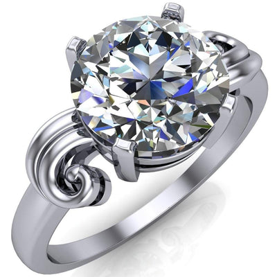 Keeley Round Moissanite 4 Prong Shoulder Curl Ring-Custom-Made Jewelry-Fire & Brilliance ®