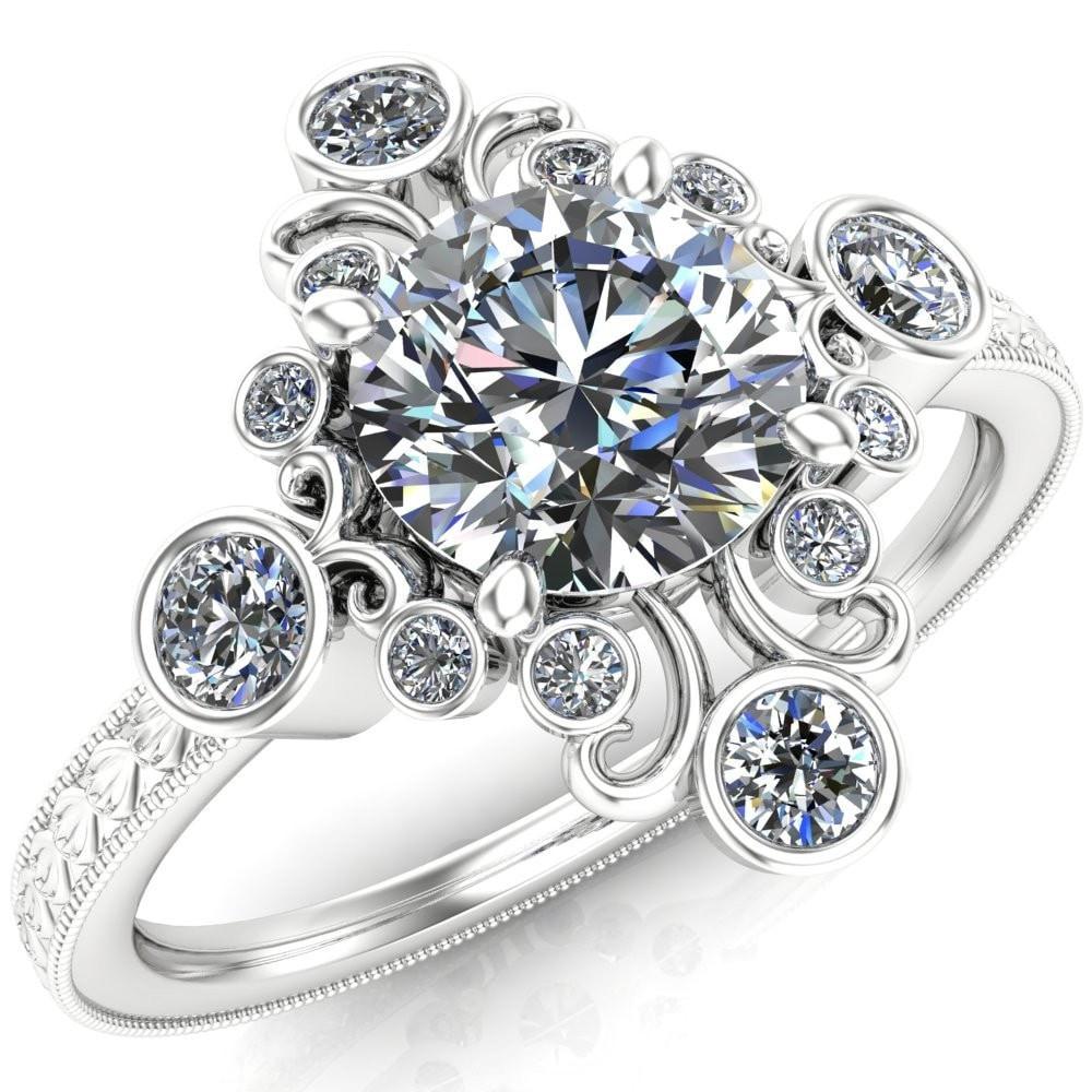 Leilani Round Moissanite Art Deco Natural Diamond Galaxy Design Engagement Ring-Custom-Made Jewelry-Fire & Brilliance ®
