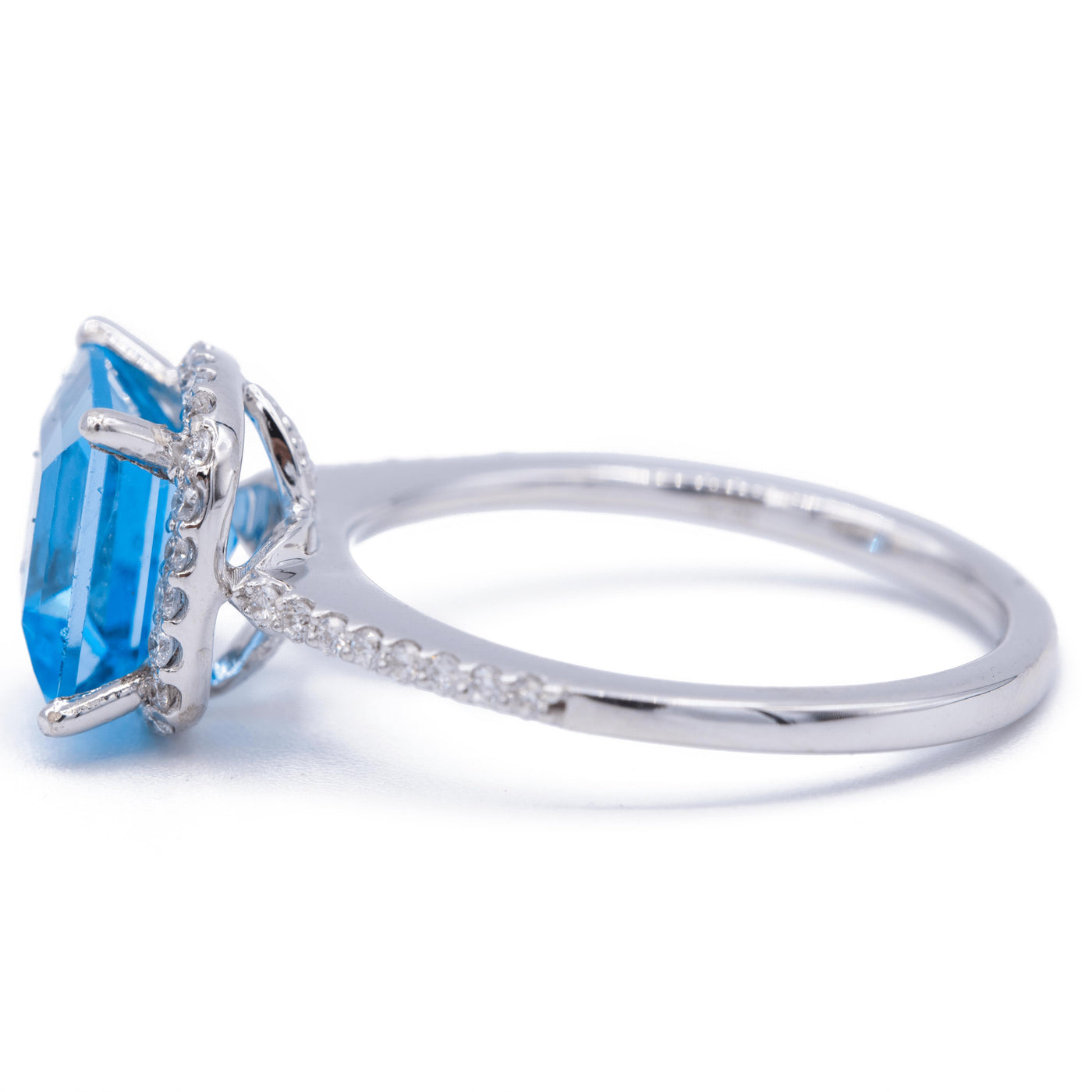 Natural Square Blue Topaz 14k Solid White Gold with Diamond Antique Shoulders and Floral Halo Basket Setting 3.7 CTTW-Fire & Brilliance ® Creative Designs-Fire & Brilliance ®