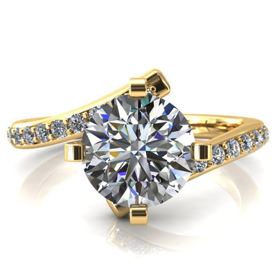 Orianna Round Moissanite 4 Prong 1/2 Eternity Bypass Shank Engagement Ring-Custom-Made Jewelry-Fire & Brilliance ®
