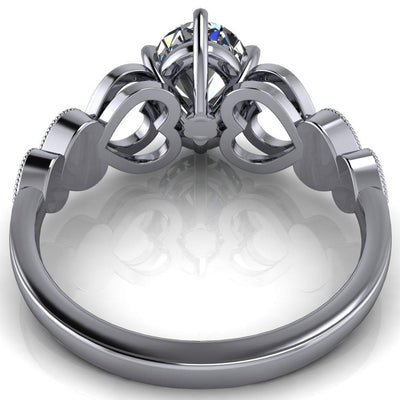 Triple Sweetheart Oval Moissanite Cathedral Set 6 Prong Engagement Ring-Custom-Made Jewelry-Fire & Brilliance ®