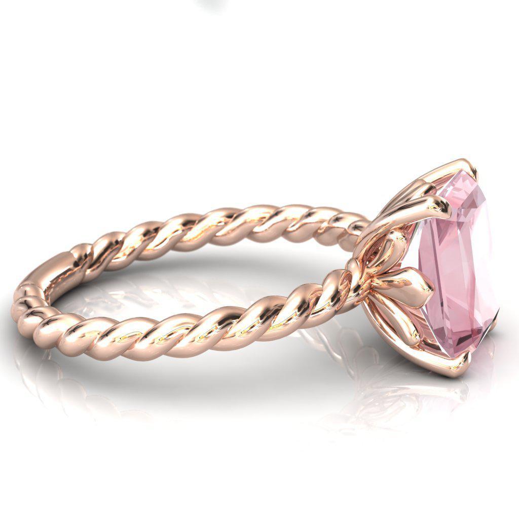 Victoria 10mm x 7mm Radiant Cut Pink Morganite Center Gem 14k Solid Rose Gold Braided Rope Vintage Filigree Ring 2.5 Carat Total Weight-Fire & Brilliance ® Creative Designs-Fire & Brilliance ®